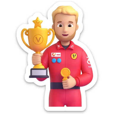 Sebastian Vettel as an emoji, holding a trophy sticker