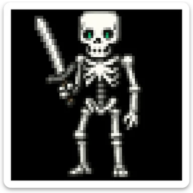 Make the Minecraft skeleton hold a sword in the pixel art style sticker