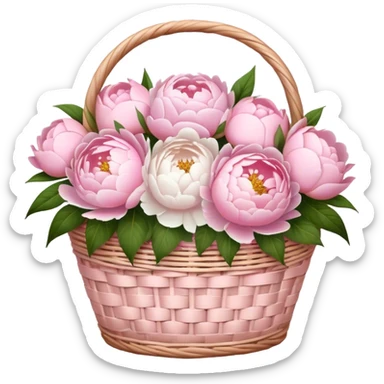 White basket of light pink peonies and roses  sticker