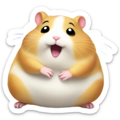 fat ecstatic hamster on a rainbow train sticker
