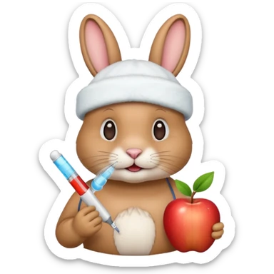 rabbit with a thermometer in its mouth and a cold pack on its head, apple style emoji sticker