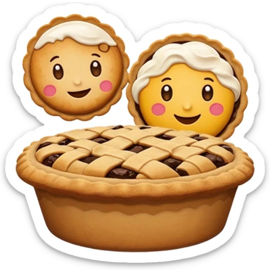 Baking community humanless avatar in clean emoji-style illustration. Pie, cookie, and muffin warm golden tones, simple shapes, flat design, high contrast, cozy and friendly. sticker