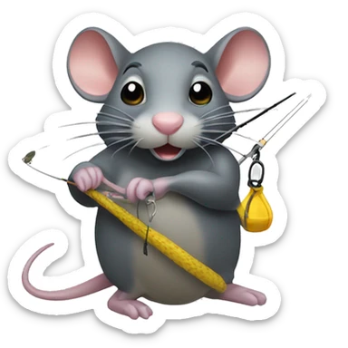 Rat on fishing hook caught sticker