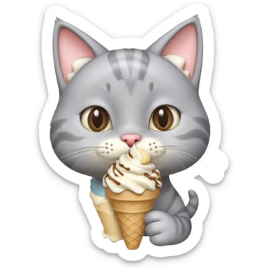 cute gray cat portrait, head and shoulders only, licking an ice cream cone, funny happy expression, 3D cartoon, mobile game icon style, clean background, no text, no watermark
 sticker