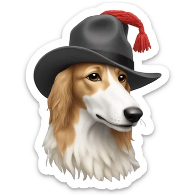 Borzoi with hat sticker