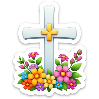 white-cross-with-flowers sticker