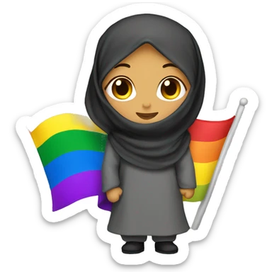 Hijabi holding rainbow flag sticker
