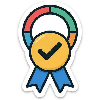 vector icon of a master choice with gold and colorful elements, elegant and minimalist flat design, award badge style, 2D flat vector, trending icon look, soft shadows, no text, isolated on white background, perfect for commercial use sticker