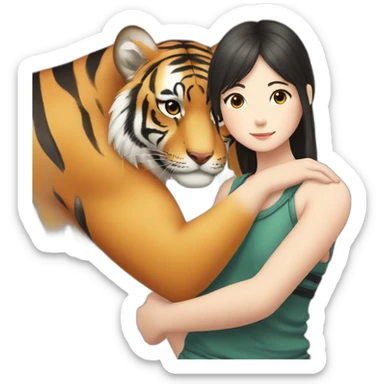 Tiger in arm of Japanese  girl  sticker
