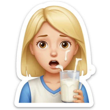 Girl with surprised and disgusted face with milk dripping in mouth sticker