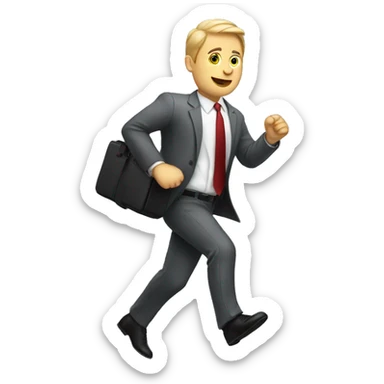 white man running in office suit with case in his hand  sticker