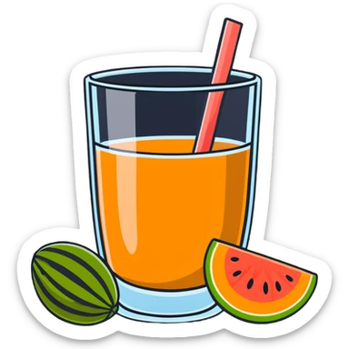 Spanish melón carajillo in a glass with ice, coffee, liquor, and fresh melon pieces sticker