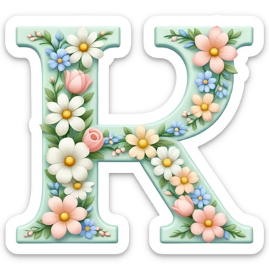 White flowery romantic alphabet letter sticker