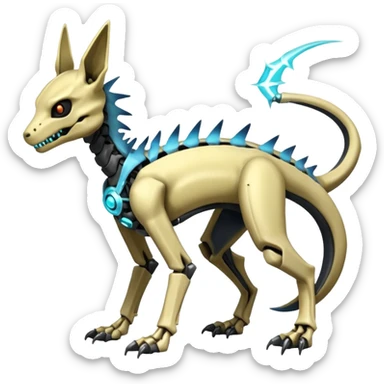 futuristic Skeleton-Cyborg-Manectric-Electrike-Salandit-Cubone-Umbreon-Marowak-Draco-Fakémon-hybrid-creature (full body), 4 legs sticker