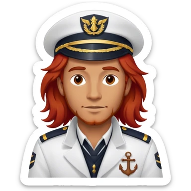 a male boat captain with long red hair no beard sticker