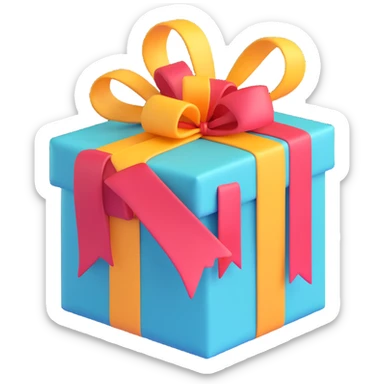 wrapped birthday present with ribbon, cheerful colors sticker