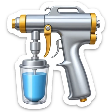 metal spray gun with clear sealed cup attached sticker