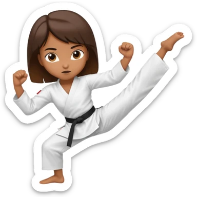 Ragazza castana che pratica karate, ha la cintura nera ed io tradizionale kimono bianco del karate, tira un calcio laterale oppure un pugno oppure è in posizione di guardia sticker