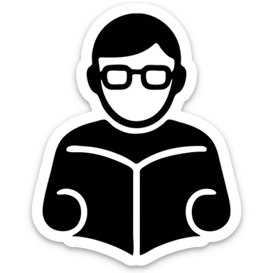 an intellectual person with glasses reading a book sticker