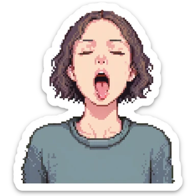 person demonstrating mewing, pressing tongue to roof of mouth, closed lips, neutral expression sticker