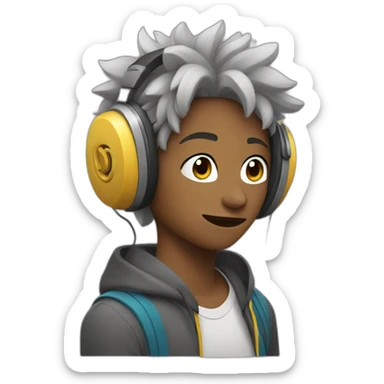 Teen listen to music with wolfhair sticker