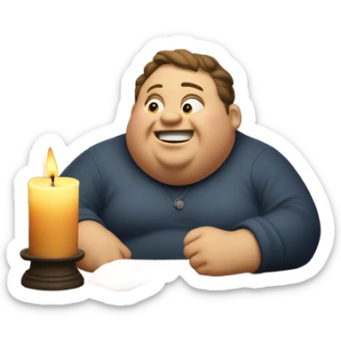 fat man eating a candle sticker