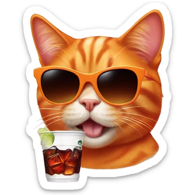 orange cat with sunglasses drinking dr pepper sticker