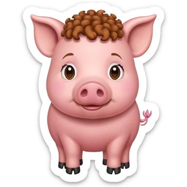 pig with brown cury hair sticker