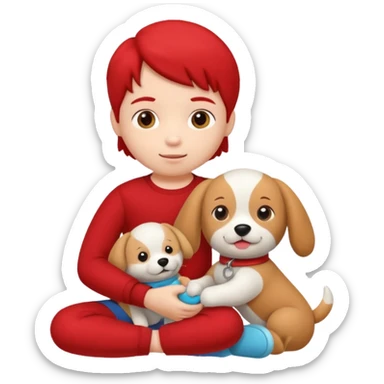 child with dog toy sticker