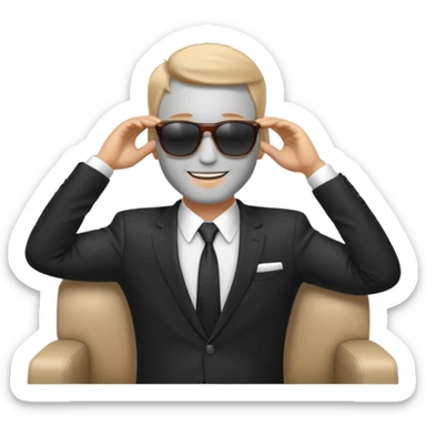 white man in formal suit wearing sunglasses resting with hands behind head sticker