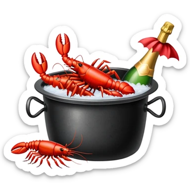 crawfish boil, red crawfish, pot, steam, party atmosphere sticker