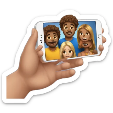 Imagine an emoji representing a group of friends gathered around an iPhone to play sticker