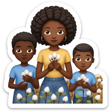 make one black slave thats a girl with two black slaves that are boys picking  cotton all the same age sticker
