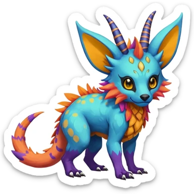 Rare realistic exotic cute epic pretty beautiful handsome gorgeous aesthetic colorful vibrant Vernid-Protogen-Primagen-Wickerbeast-species-Fakemon-creature by LiLaiRa, random markings, tufted ears, full body sticker