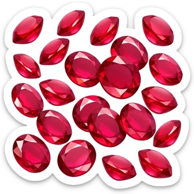 Cinematic Realistic Ruby Emoji, Deep and rich, with a smooth, polished surface gleaming in brilliant red, the facets catching light and casting fiery reflections. The rich color seems to glow with an inner warmth, while a soft, subtle shimmer highlights the edges. Soft glowing outline, capturing the essence of passionate beauty and timeless elegance in a precious ruby. sticker