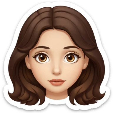 girl with wavy long dark brown hair, brown eyes, light to medium complexion, long lashes, almons shapes eye sticker