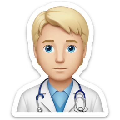 white guy with blonde hair and blue eyes. doctor sticker