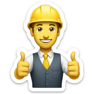 Just the head of a 30 year old architect man with yellow construction helmet giving a thumbs up sticker