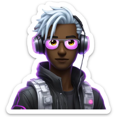 Anime gamer white guy cyberpunk neon sticker