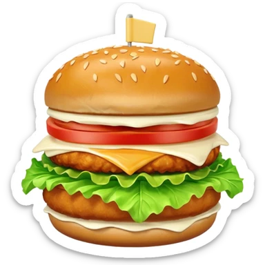 chicken burger object icon, crispy fried chicken, lettuce, mayo sauce, soft bun, 3D cartoon, mobile game icon style, clean background, no text, no watermark
 sticker