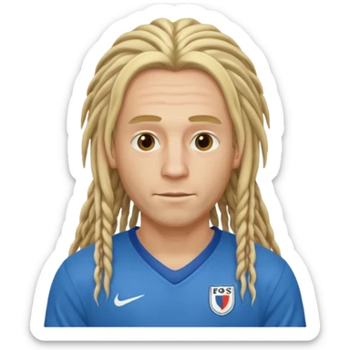 blonde long  dreadlocks man with blue jersey sticker