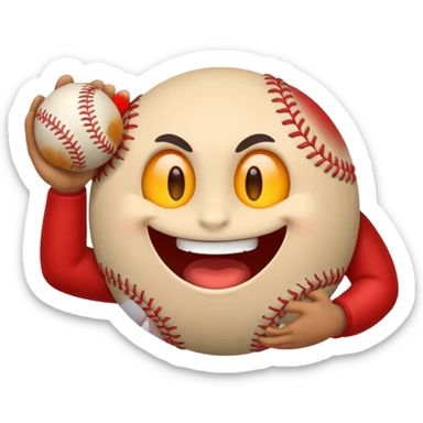 I want a emoji of a emoji with a evil smile throwing a baseball very hard sticker