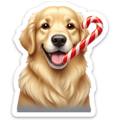 Golden retriever with candy cane in its mouth sticker