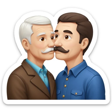 Young brunette man with mustache kissing old man with white hair and mustache sticker