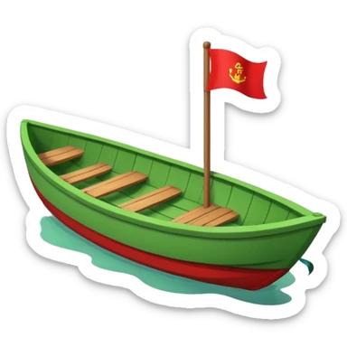 green boat in cartoon having a small place and a small red flag on it sticker