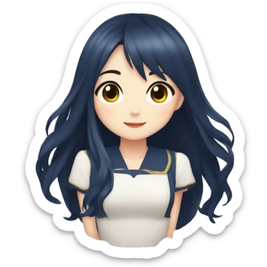 Cute anime girl with navy long hair sticker