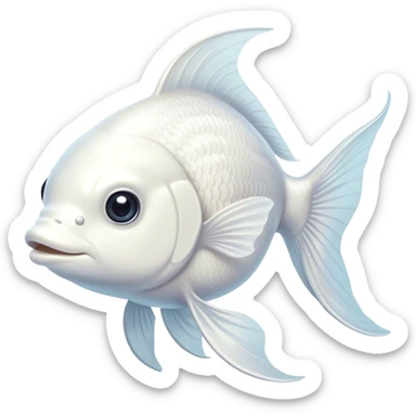 Cinematic Noble White Goldfish Portrait Emoji, Poised and regal, with a sleek, streamlined build and a luminous, pure white body, deep-set soulful pale eyes, Simplified yet sharp and sophisticated features, highly detailed, glowing with a soft, dignified glow, high shine, intelligent and graceful, stylized with an air of aquatic purity, focused and attentive, soft glowing outline, capturing the essence of a watchful and confident aquatic companion, so majestic it feels as though it could glide out of the screen with effortless authority! sticker