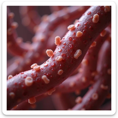 hyperrealistic 4K scene of human blood vessels under microscope infested with Trypanosoma protozoa, clearly visible among red blood cells, realistic anatomical details, medical atmosphere sticker