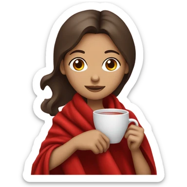 Brunette girl wrapped in red blanket sipping tea sticker