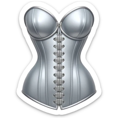 A luxury corset emoji made of silver chrome, smooth metallic curves, minimal fashion silhouette, glossy reflections, sensual high-end aesthetic, iOS emoji style, centered, clean white background sticker